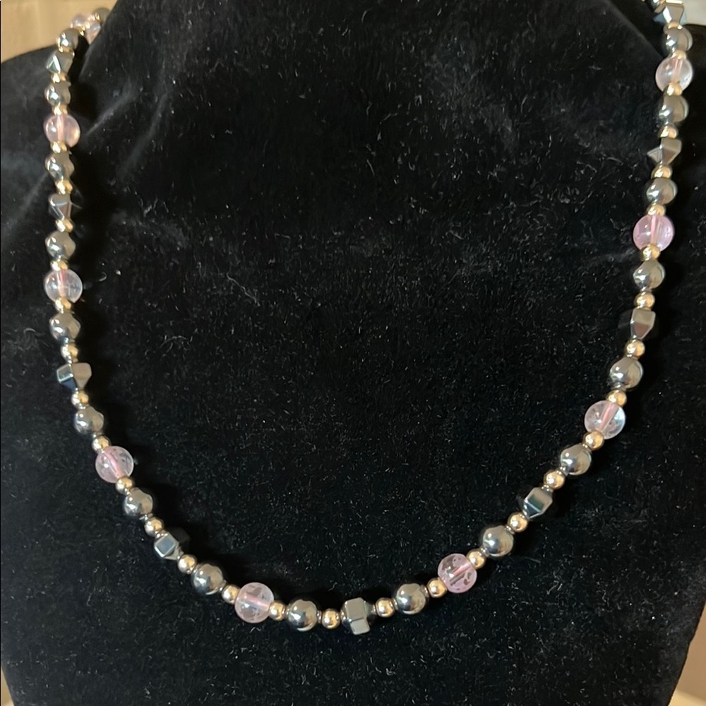 Elegant Pink and Silver Beaded Necklace